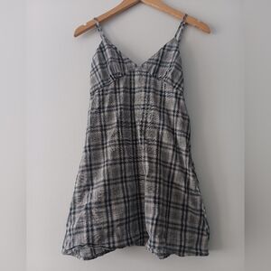 Rusty Gray Muliticolored Plaid Cotton Mini Casual Summer Party Sundress XS